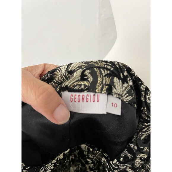 Georgiou floral Jacquard Jacket 10 Cropped 3/4 sleeve zip Black Gold Holiday NYE - Picture 3 of 9